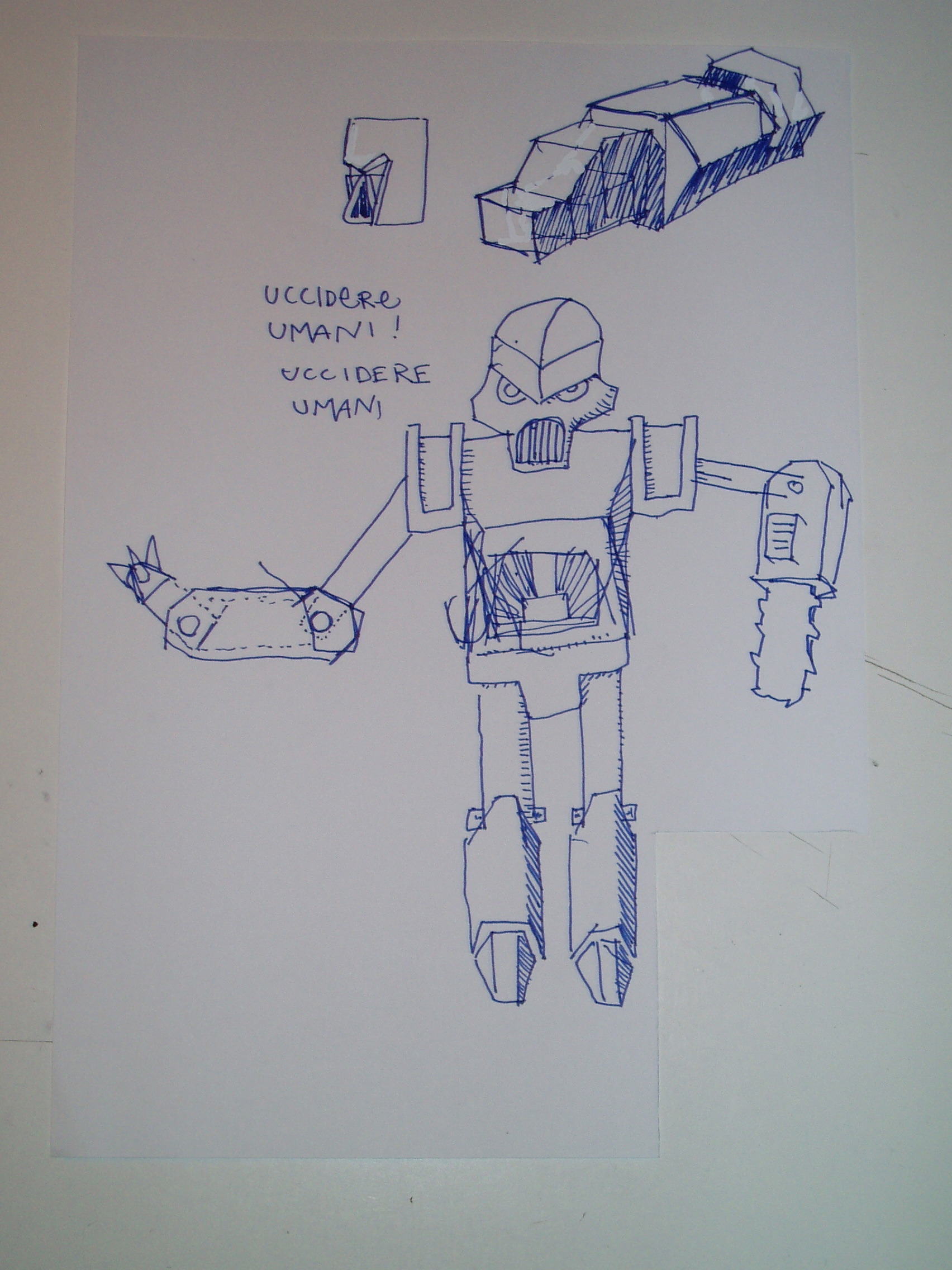 robot tecnology carta cartone disegni scritte carta pesta bomboletta spray